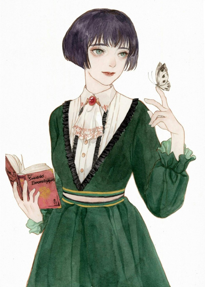 人物手绘,一组古典少女风的插画作品,画风很独特,棒极了!