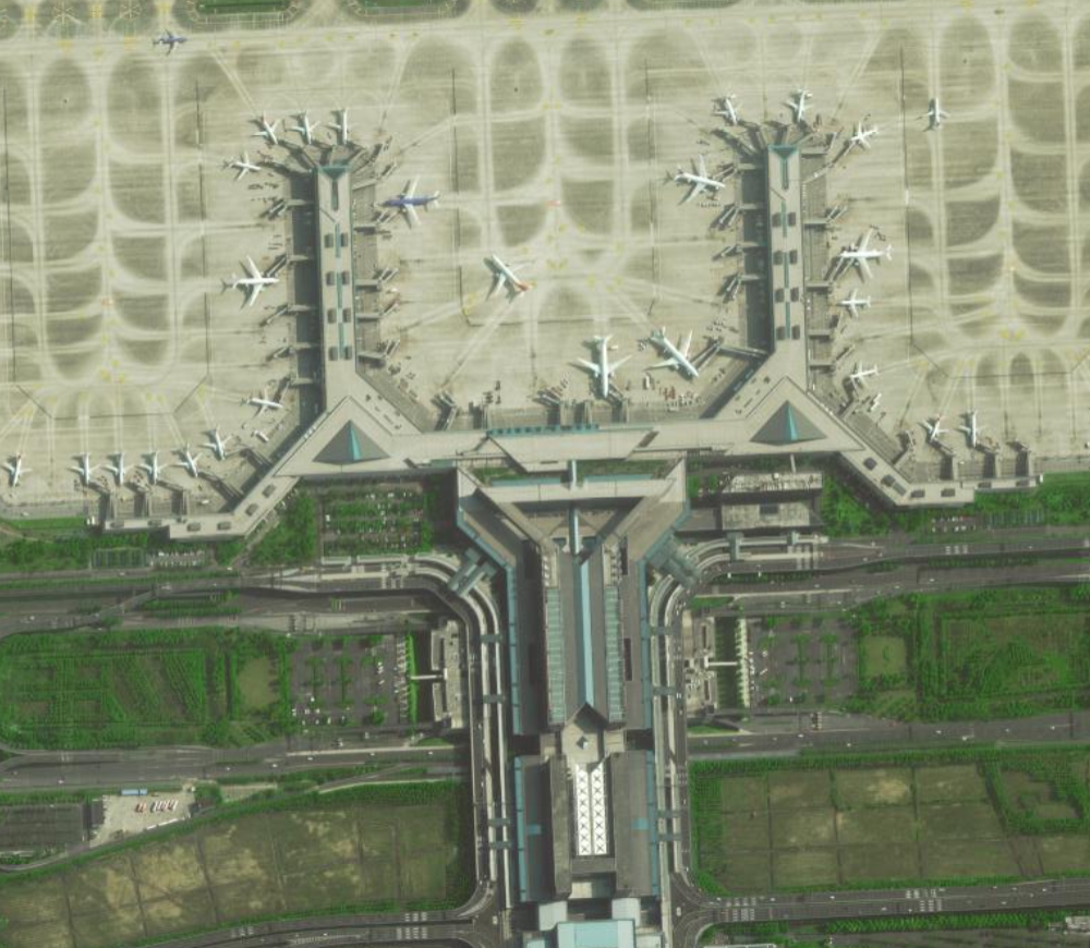 10:透过卫星地图,空中鸟瞰杭州萧山国际机场,位于杭州萧山区.