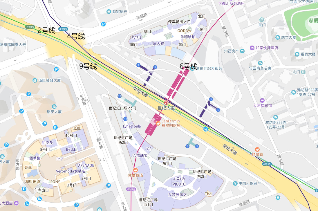 上海地铁世纪大道站  四线八方向