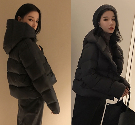 短款黑色羽绒服,简约搭配,穿出女人味
