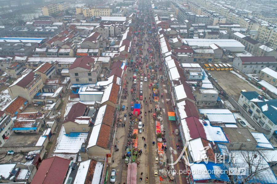 2019年2月2日,江苏淮安,淮阴区丁集镇市场上购年货的村民人潮如织.