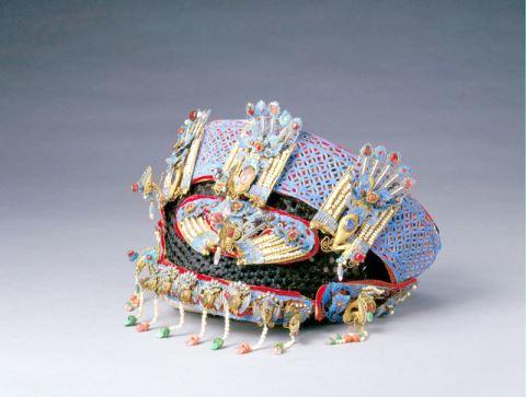 铜镀金累丝点翠嵌珠石凤钿