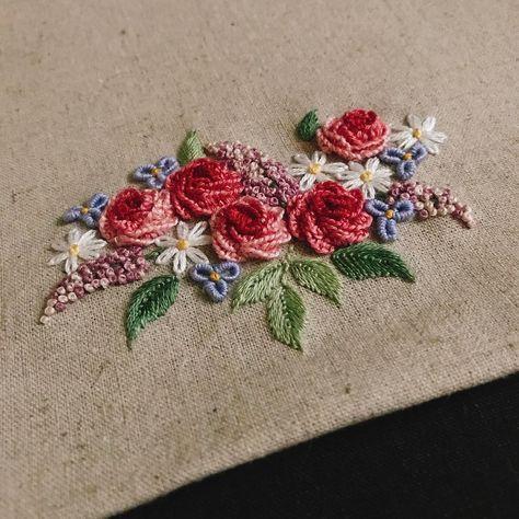 刺绣手工,华丽的刺绣玫瑰花团