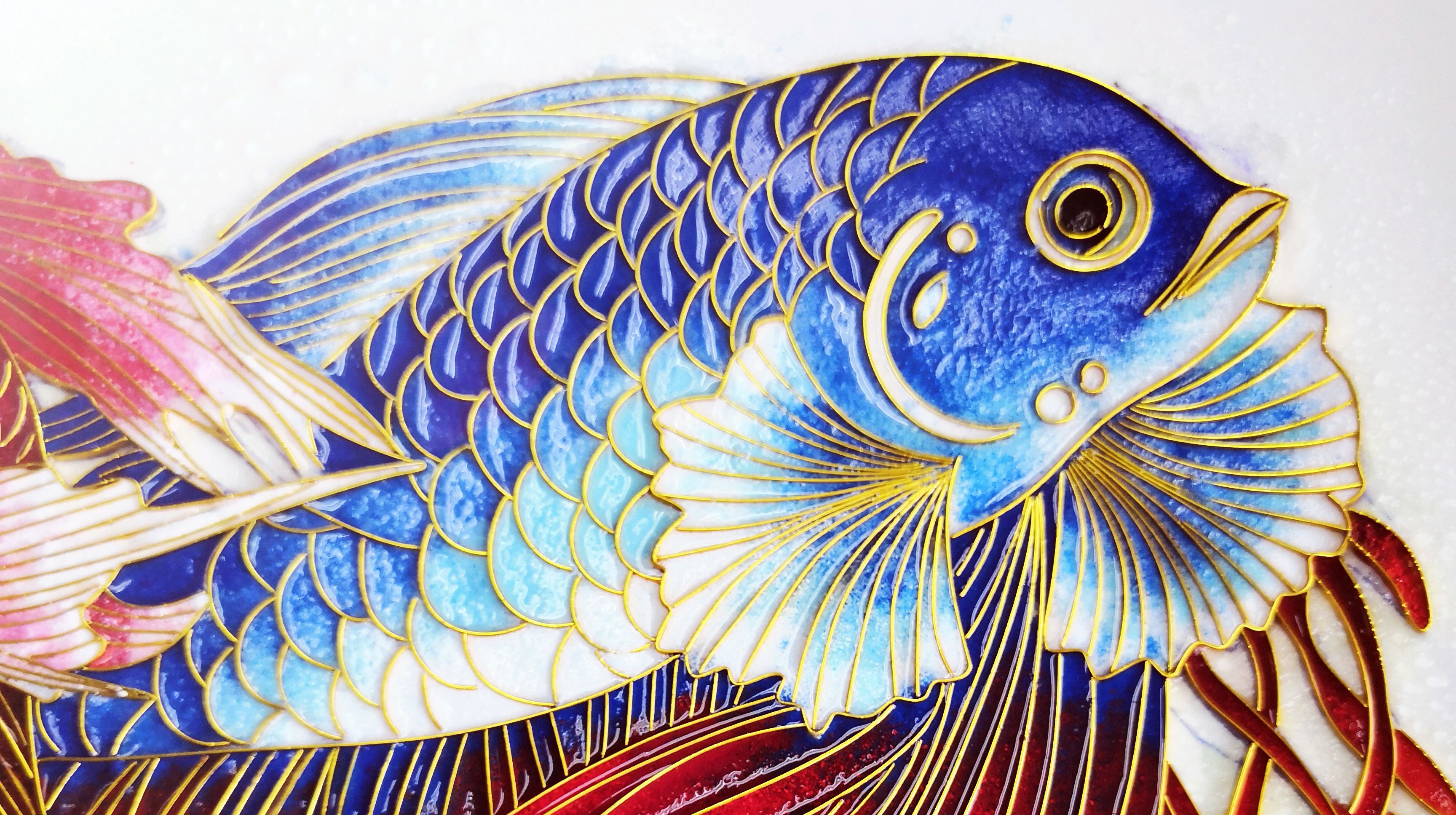 景泰蓝盘画孔雀鱼——晴天制作