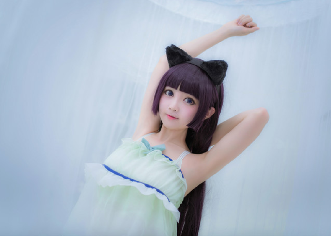 唯美二次元cos,五更琉璃睡衣装,呆萌小猫咪来袭