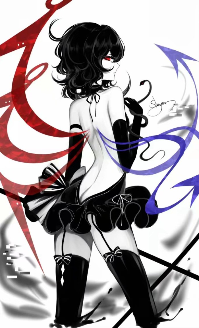 人物插画"暗黑系女孩"黑白色不失美感,红色点缀,神秘又魅惑