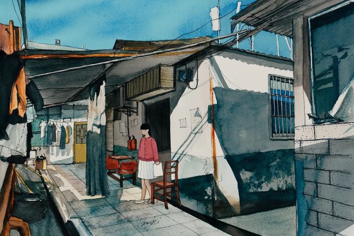 插画师兰跃峰lanski水彩插画:小巷里