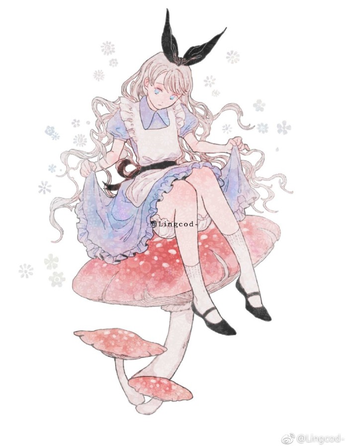 来自插画师lingcod的作品集"水彩爱丽丝"画风清新,俏皮可爱