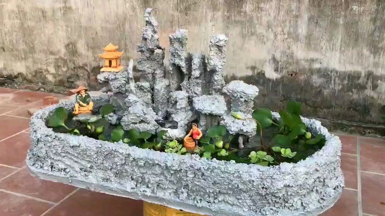 用旧泡沫盒手工DIY制作个性创意山水盆景