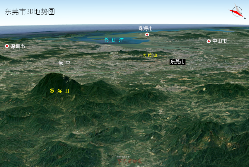 高清3d地势图,广东省沿海十四市:广州,深圳,东莞,惠州,潮州