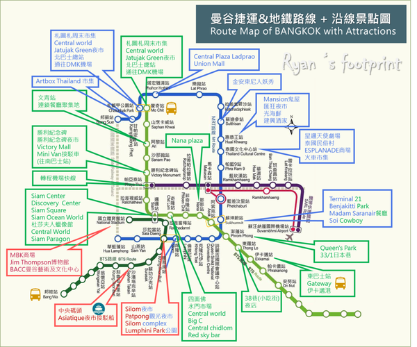 曼谷地铁mrt 空铁bts沿线景点推荐!实用曼谷中英对照版路线图