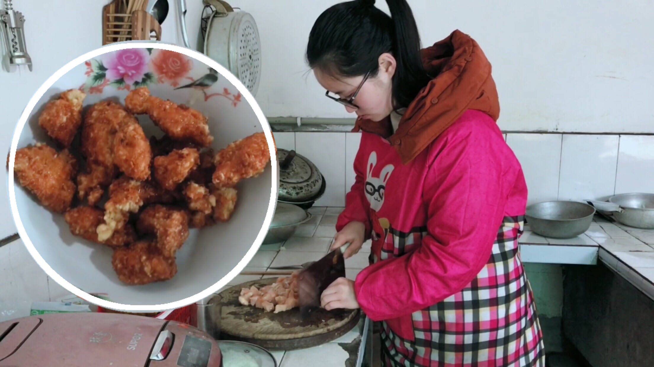 妹子学习炸酥肉,不知怎么回事,炸出来的肉一言难尽