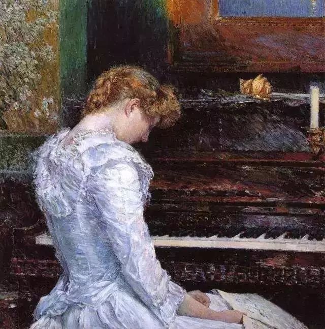 油画钢琴前的女人图片