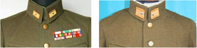 图04 九八式军服左)与三式军服(右 上图同为少将军服,同为少将领章