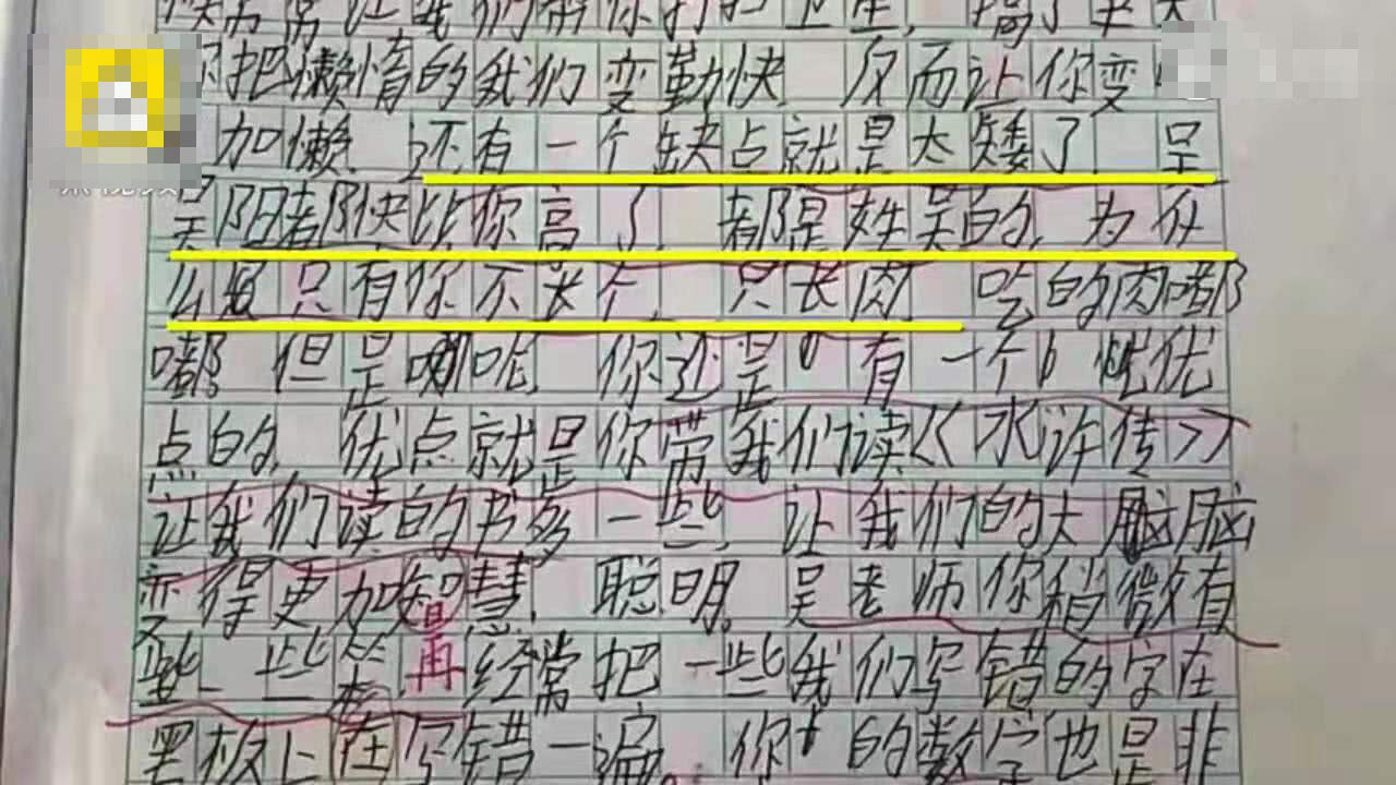 扎心!小学生作文吐槽老师"胖挫矮,网友:人才啊