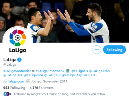 倍兒有面!武磊進球后的慶祝照成laliga官方推特背景圖