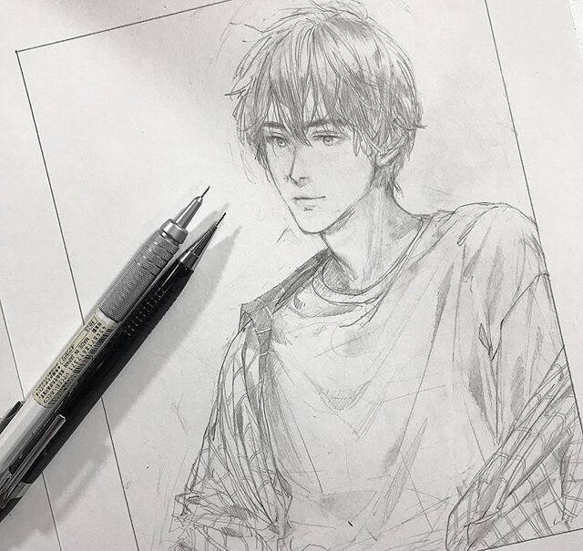 铅笔稿,帅气十足的动漫男生