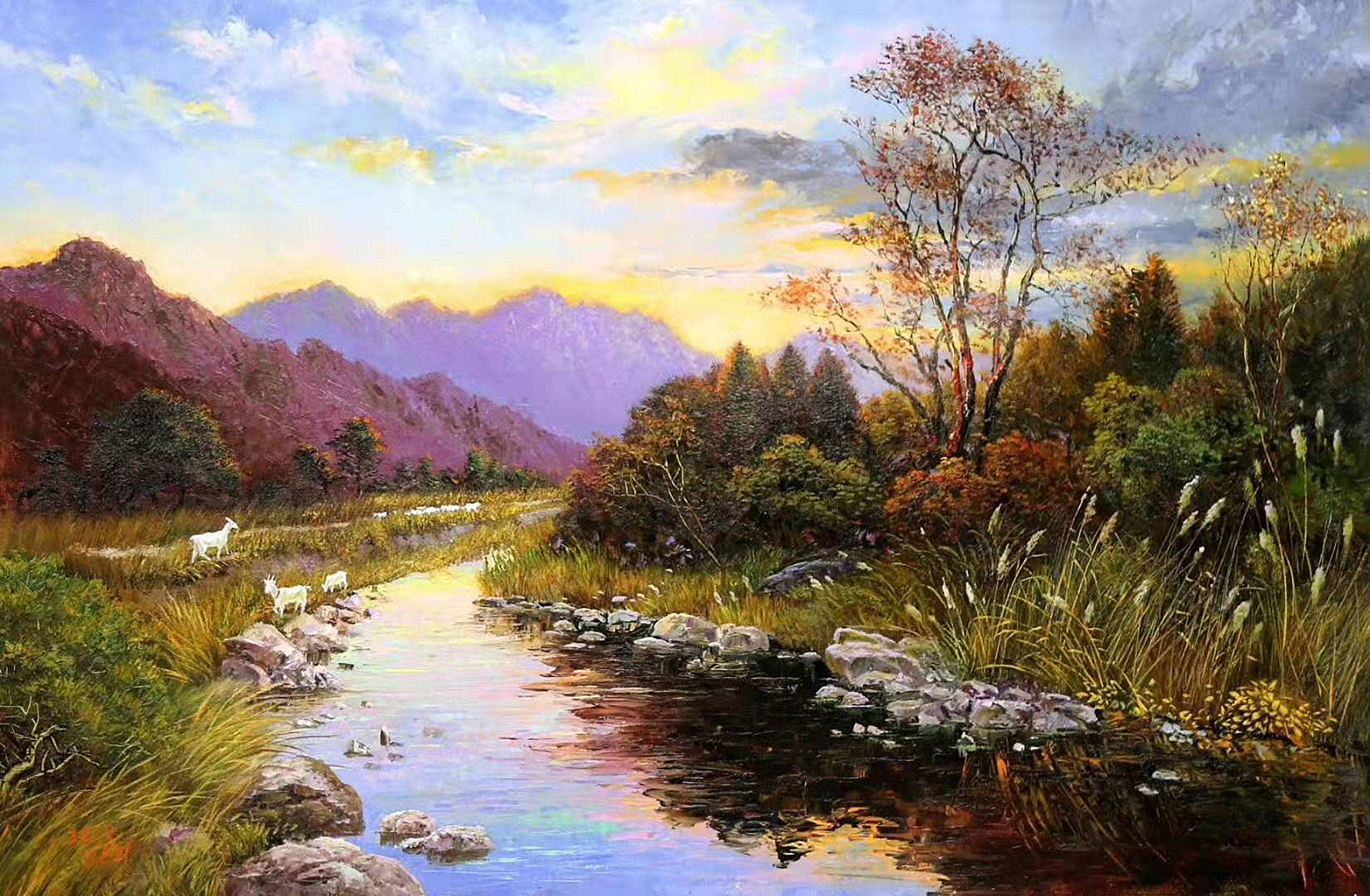 油画风景:日出之美