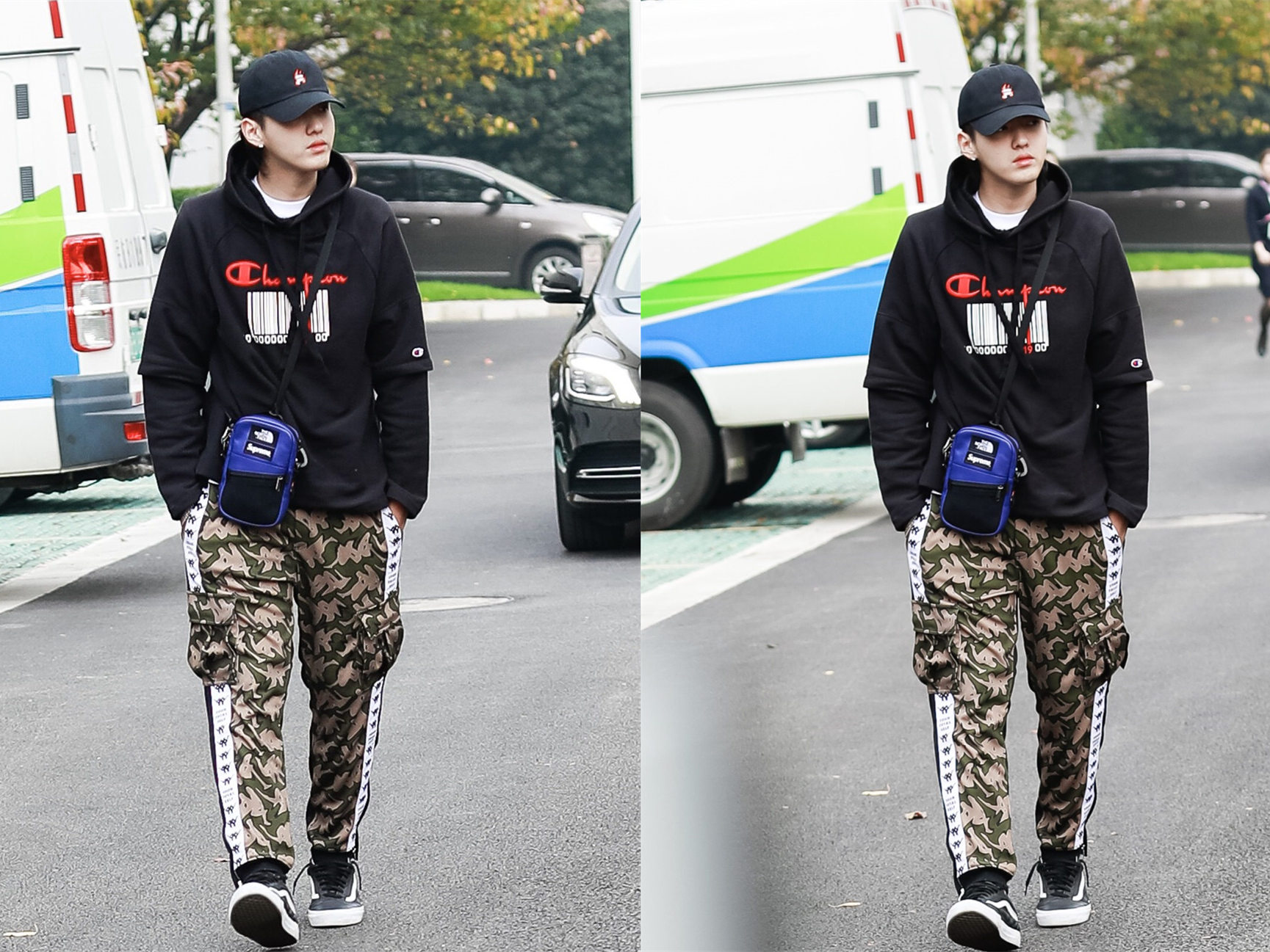 吴亦凡运动裤"中毒",迷彩色换宝蓝色,嘻哈男孩就该这么穿!