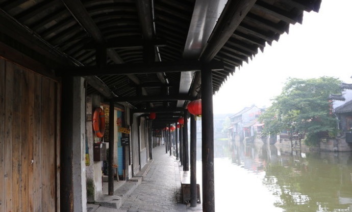 西塘古镇烟雨长廊图片图片