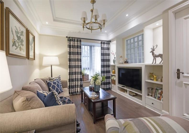 90平美式二居室,整体简约素雅,电视背景墙超赞!美观