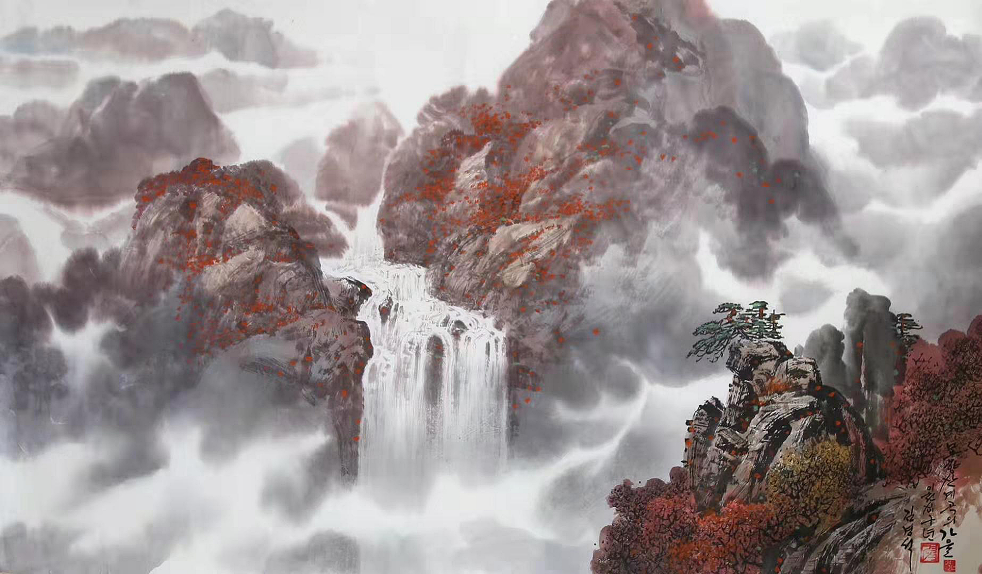 水墨山水画,瀑布之美