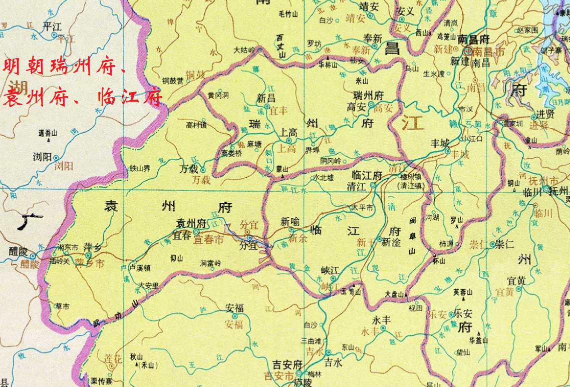 江西明朝时共十三府,其府治现仅六个为县,其一改以名山为名