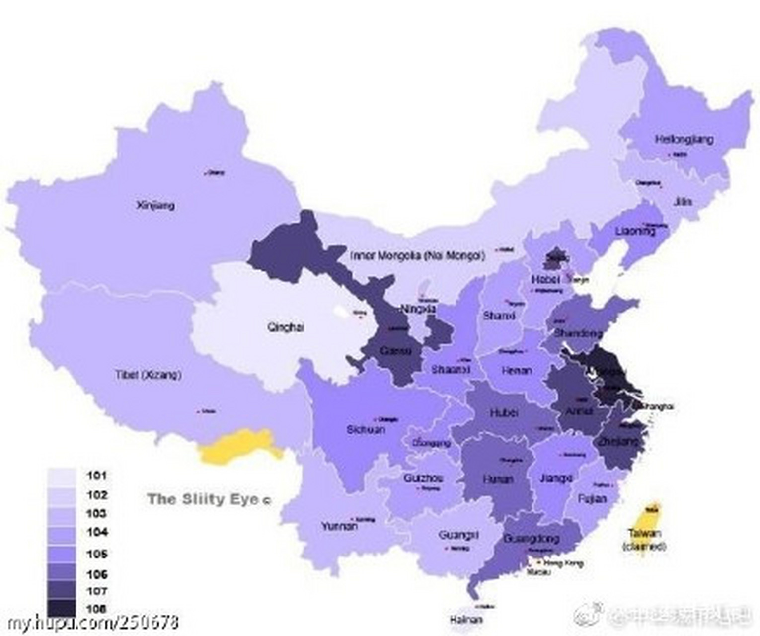 英国阿尔斯特大学统计的,中国各省智商分布图:江苏,上海最高,平均108.