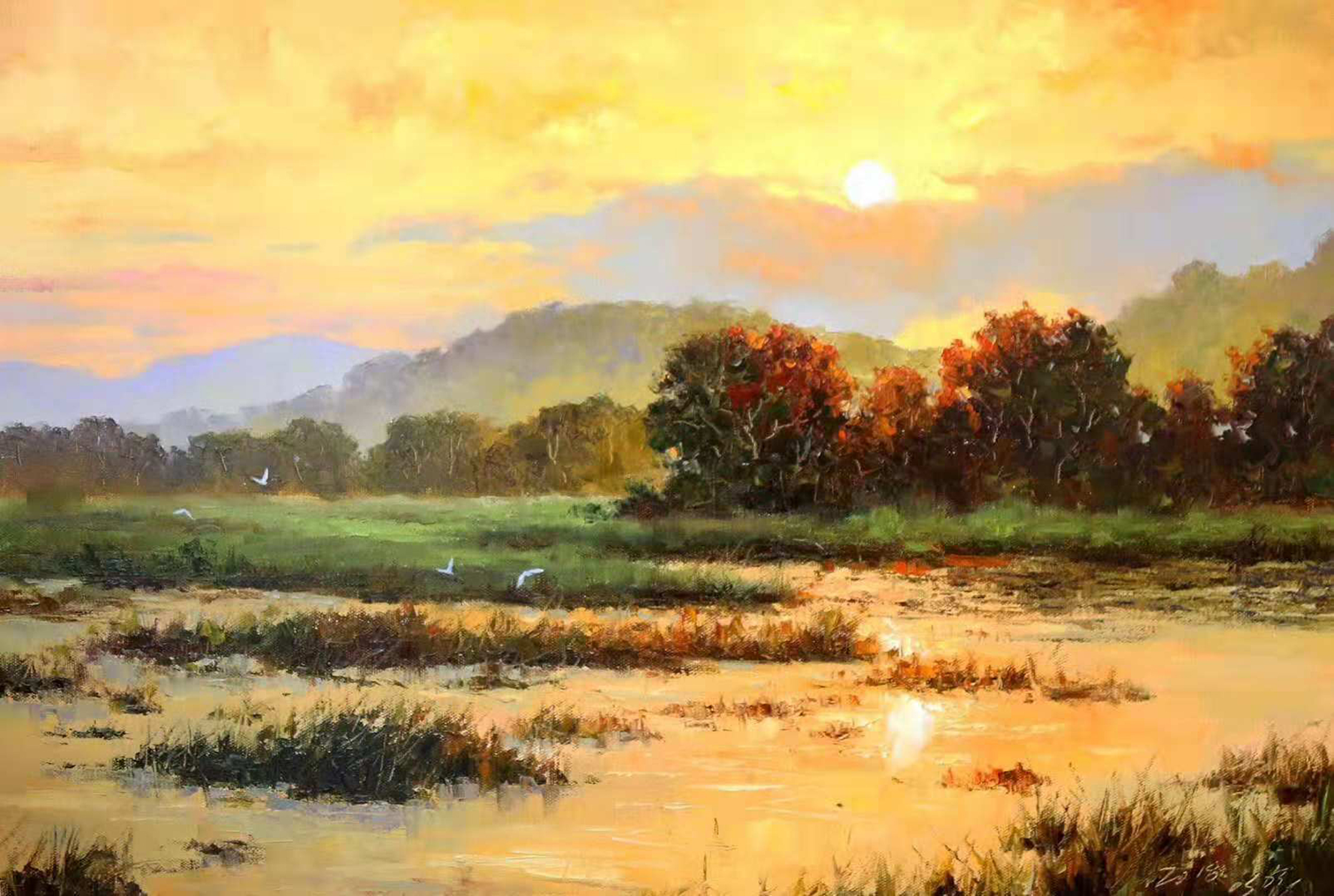 油画欣赏:一组描绘河床风光的风景画