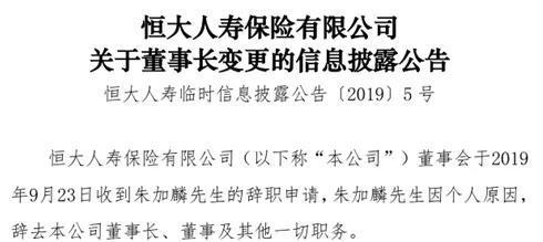 恒大人寿掌舵人"出走 董事长朱加麟上位14月闪辞为哪般?