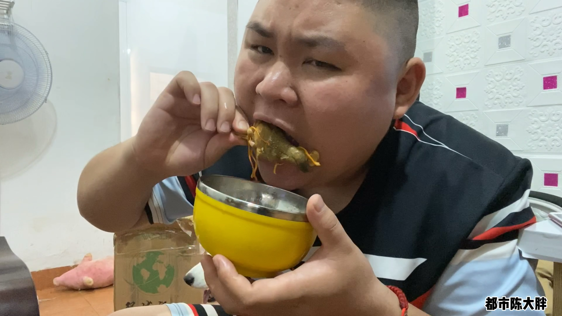 抓了只鸡去熊二家蹭饭,大胖吃着鸡腿就是香,一点都不客气