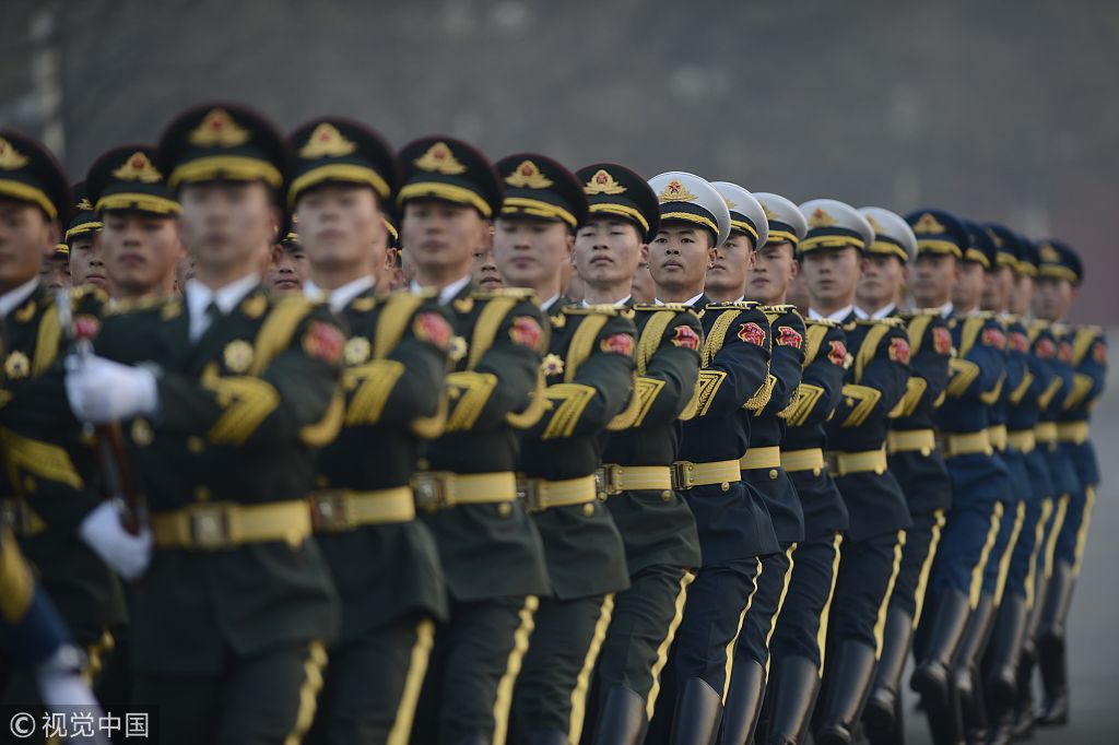 北京天安门三军仪仗队训练日常 英姿飒爽脚步铿锵