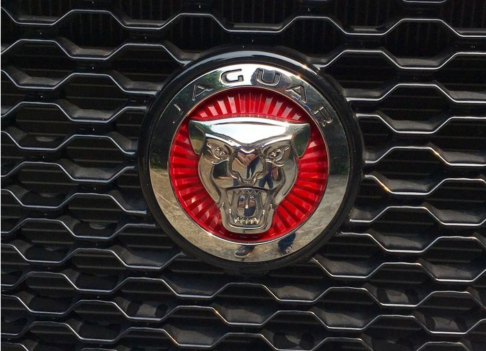 捷豹的车标采用大红色打底配猎豹头像,整个车标看上去非常个性,非常