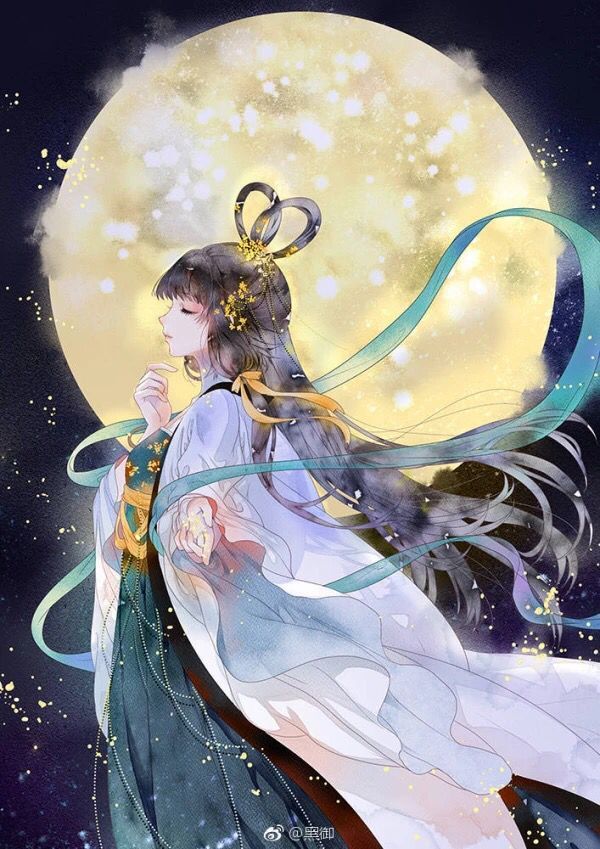 一组漂亮的洛天依插画,来自不同画师的插画作品,古风长发纷飞洛天依.