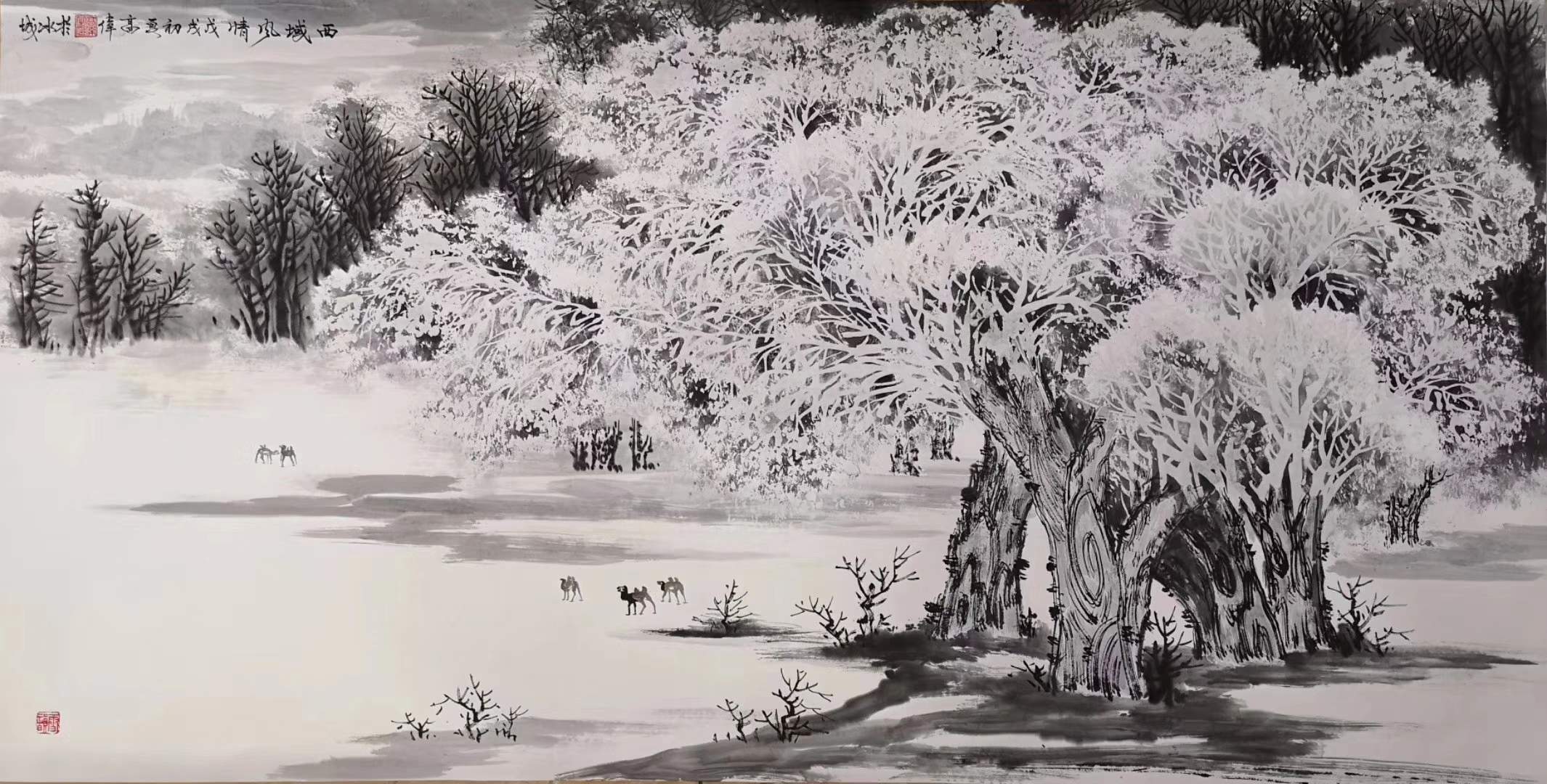 国画雪景,高超的留白展现自然雪景,美不胜收的雪是精心留出来的