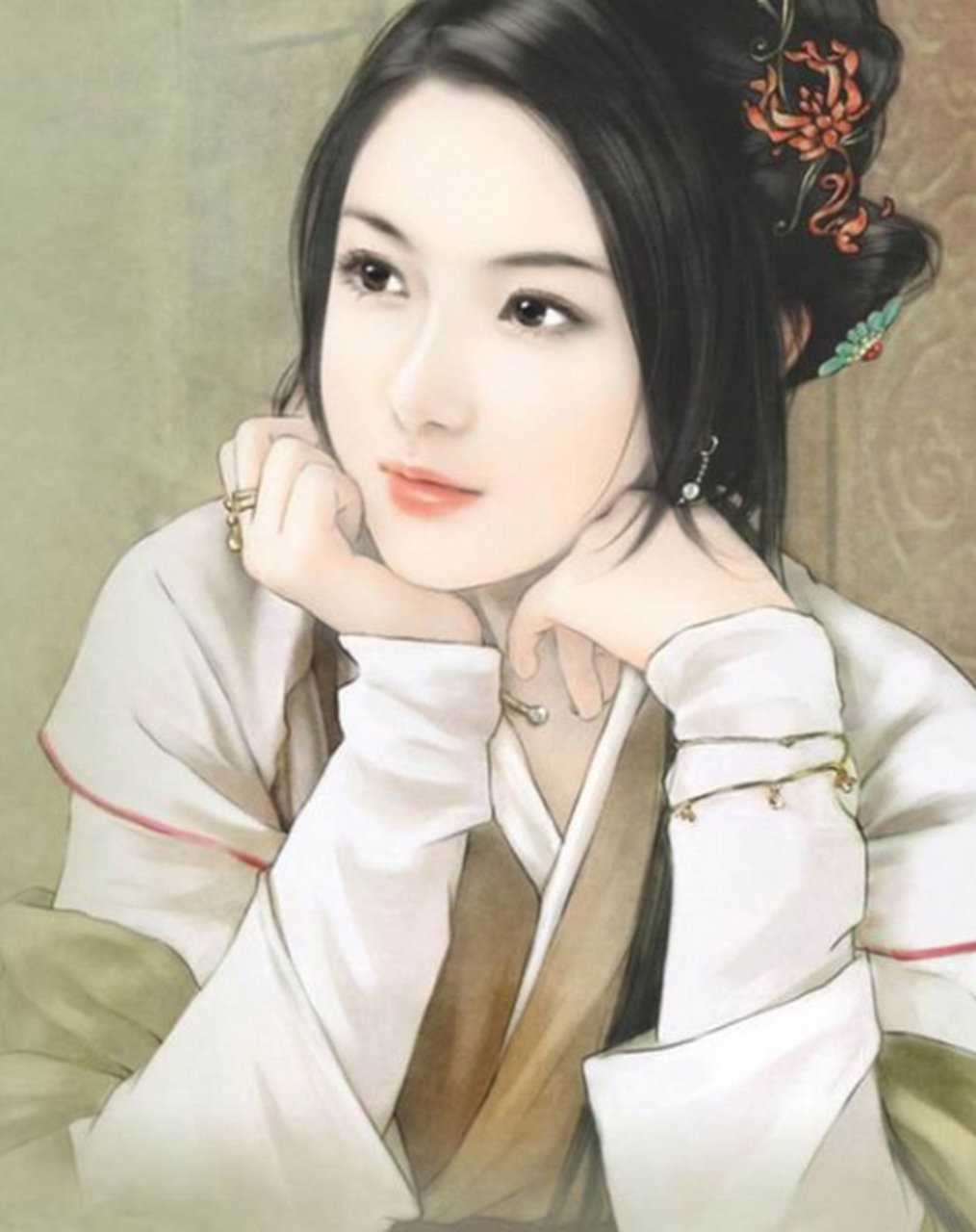 "有施妺喜,眉目清兮.妆霓彩衣,袅娜飞兮.晶莹雨露,人之怜兮.
