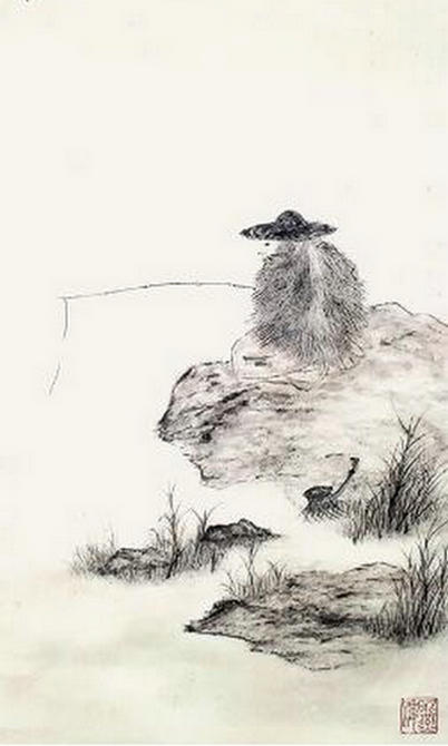 看图题联 蓑翁闲钓水