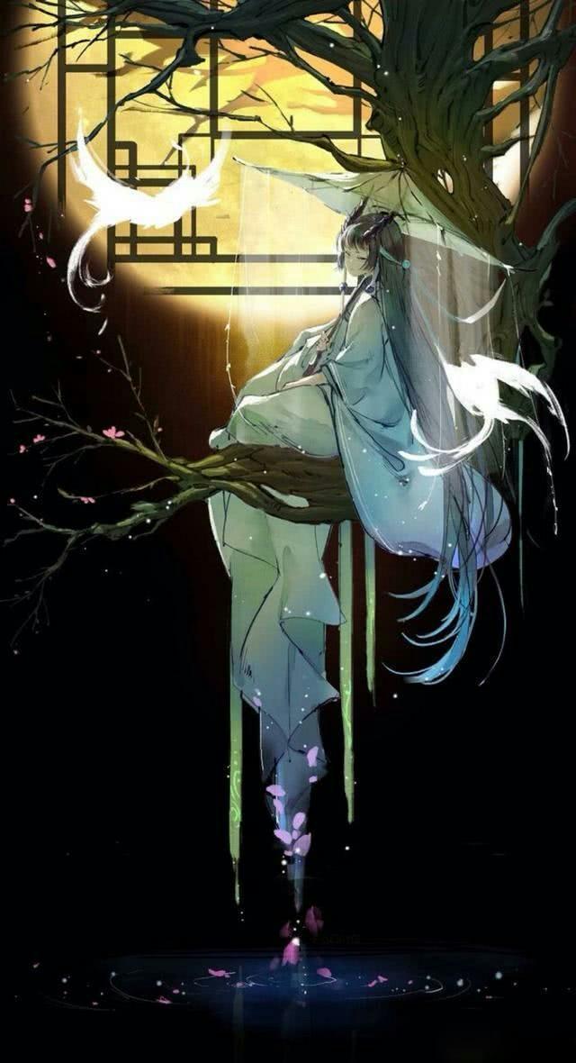 唯美古风手绘插画壁纸,海底月是天上月,眼前人是心上人