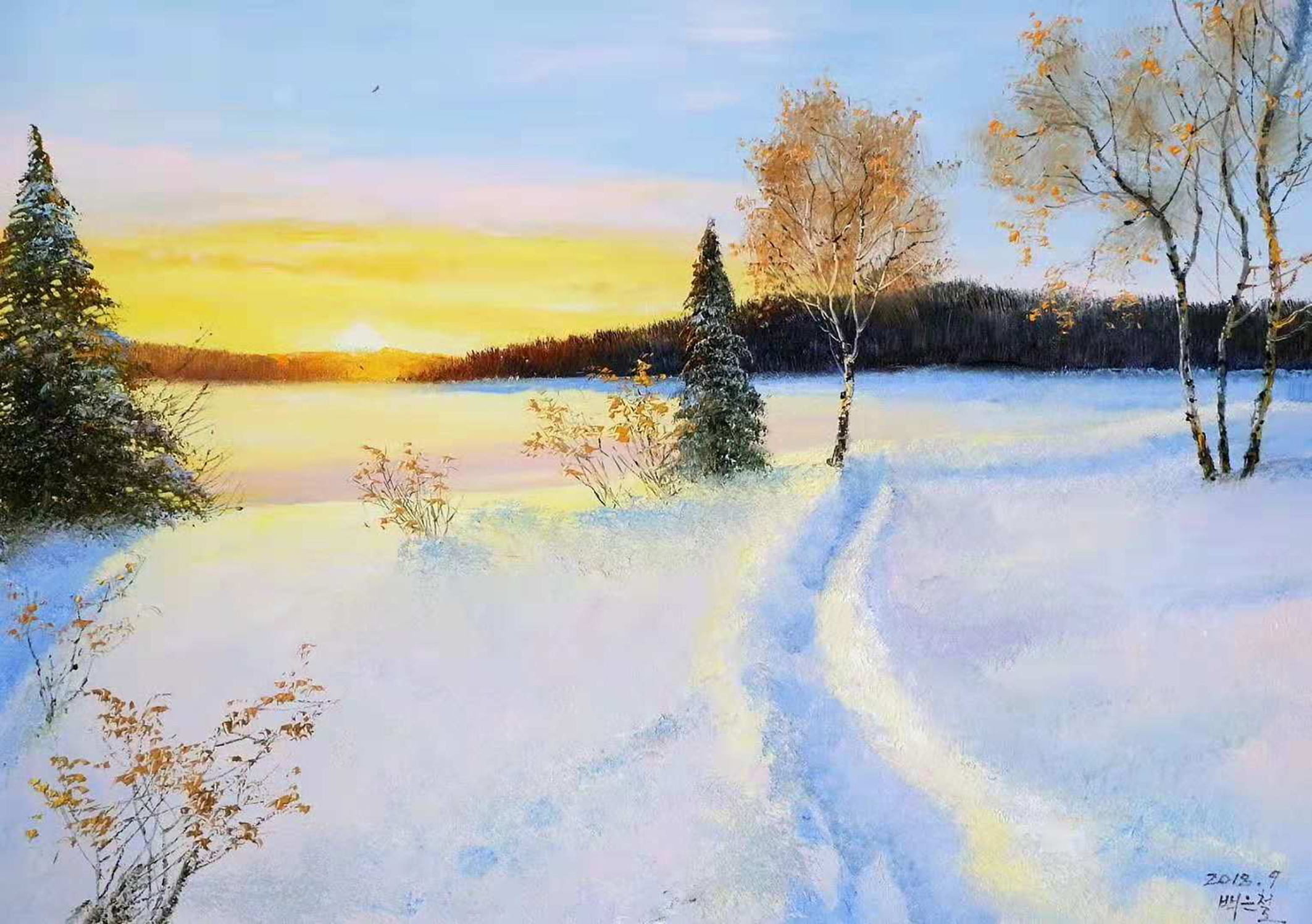 色彩的和谐冬景画图片