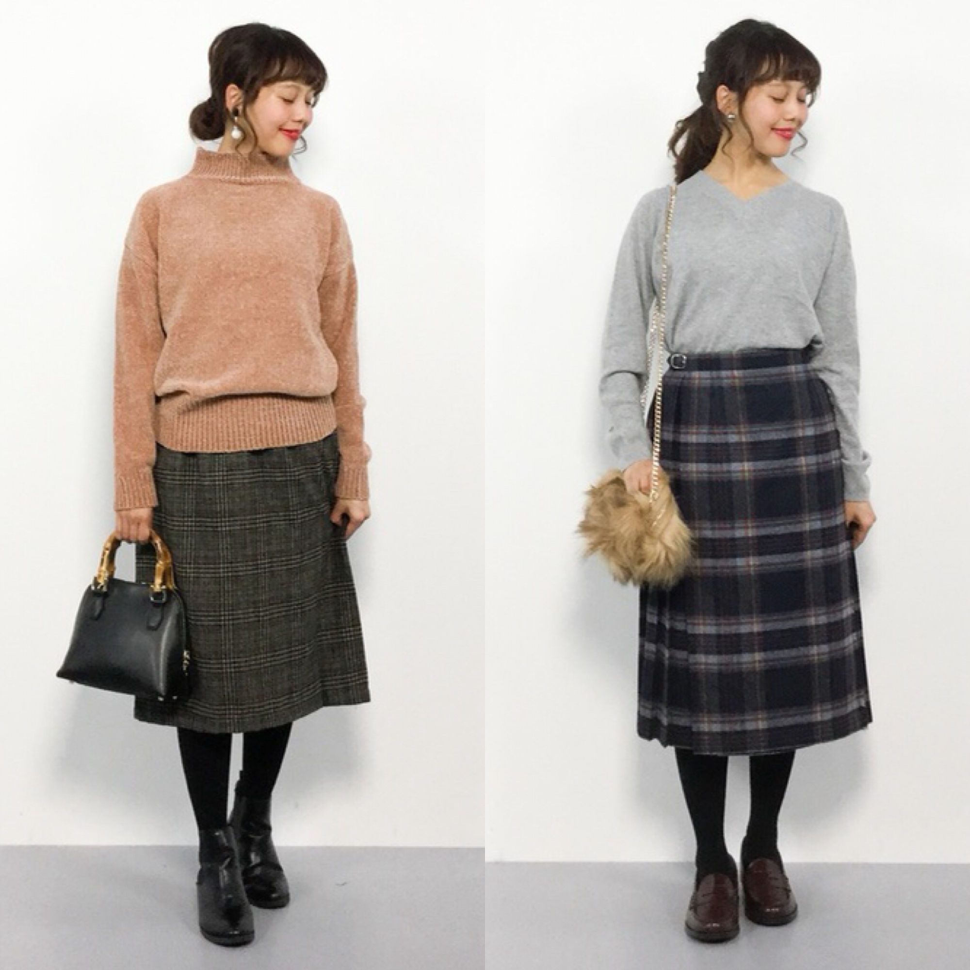 其实下身比例较好,可以穿搭一条半身裙搭配上衣,毕竟现在是冬季保暖