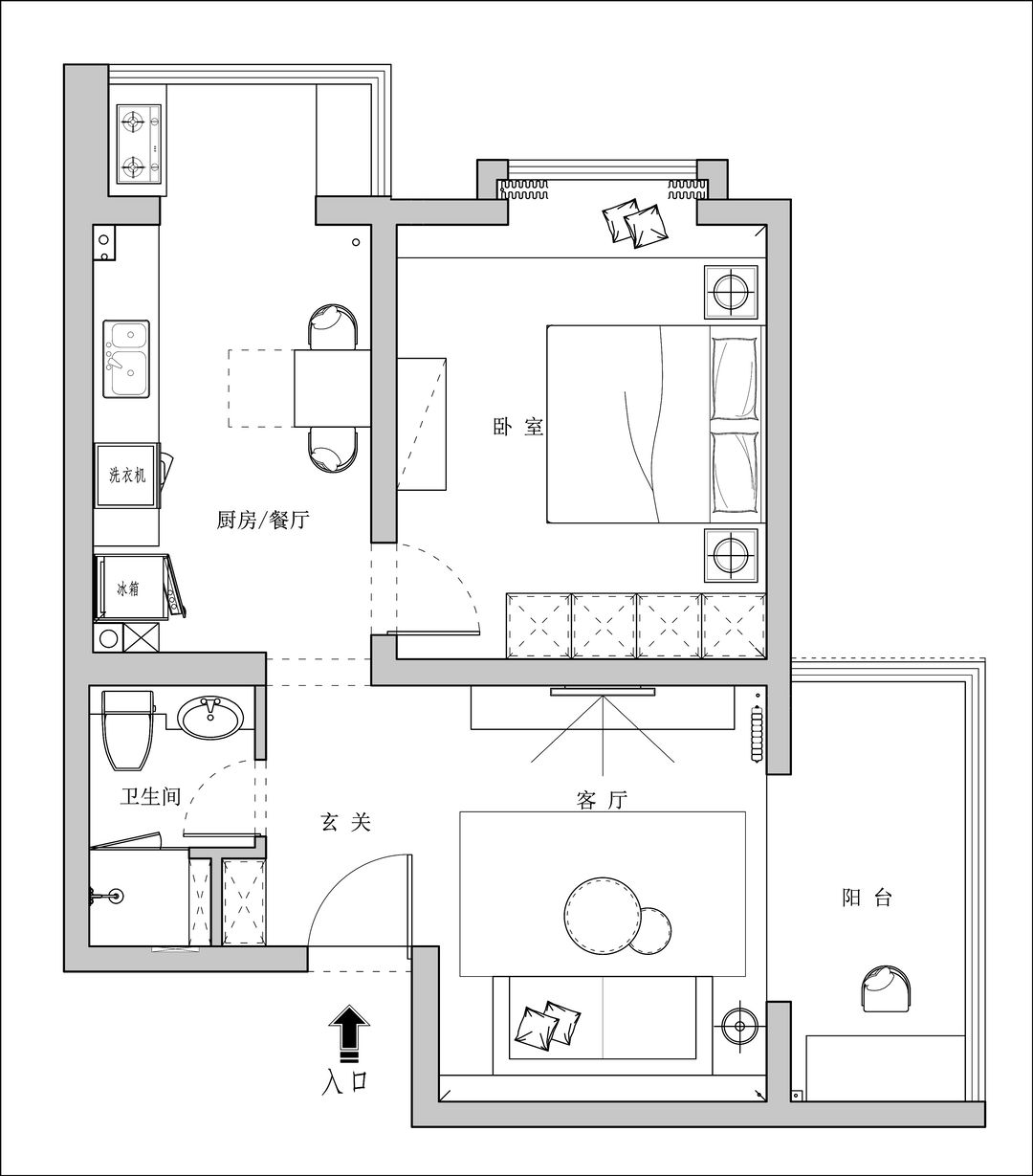 53平米小户型,全屋不吊顶只走一圈黑色线条,简洁大方,太明智了