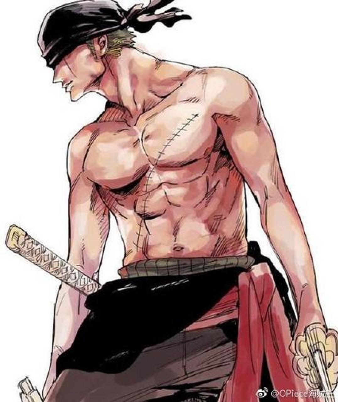 动态集结令#顶级画师笔下的"硬汉风"索隆画作,肌肉线条硬实,十足纳耨