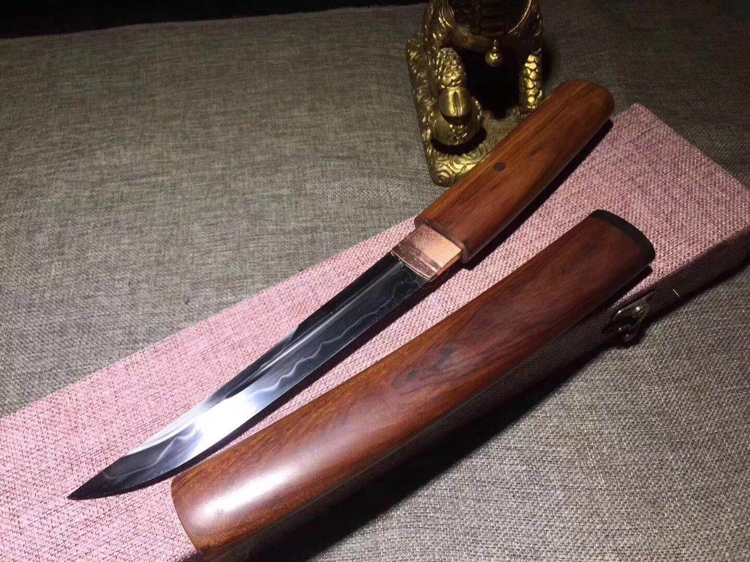 红酸枝t10烧刃小乌丸肋差匕首袖刀 缅甸红酸枝,精致打磨上蜡,手感细滑