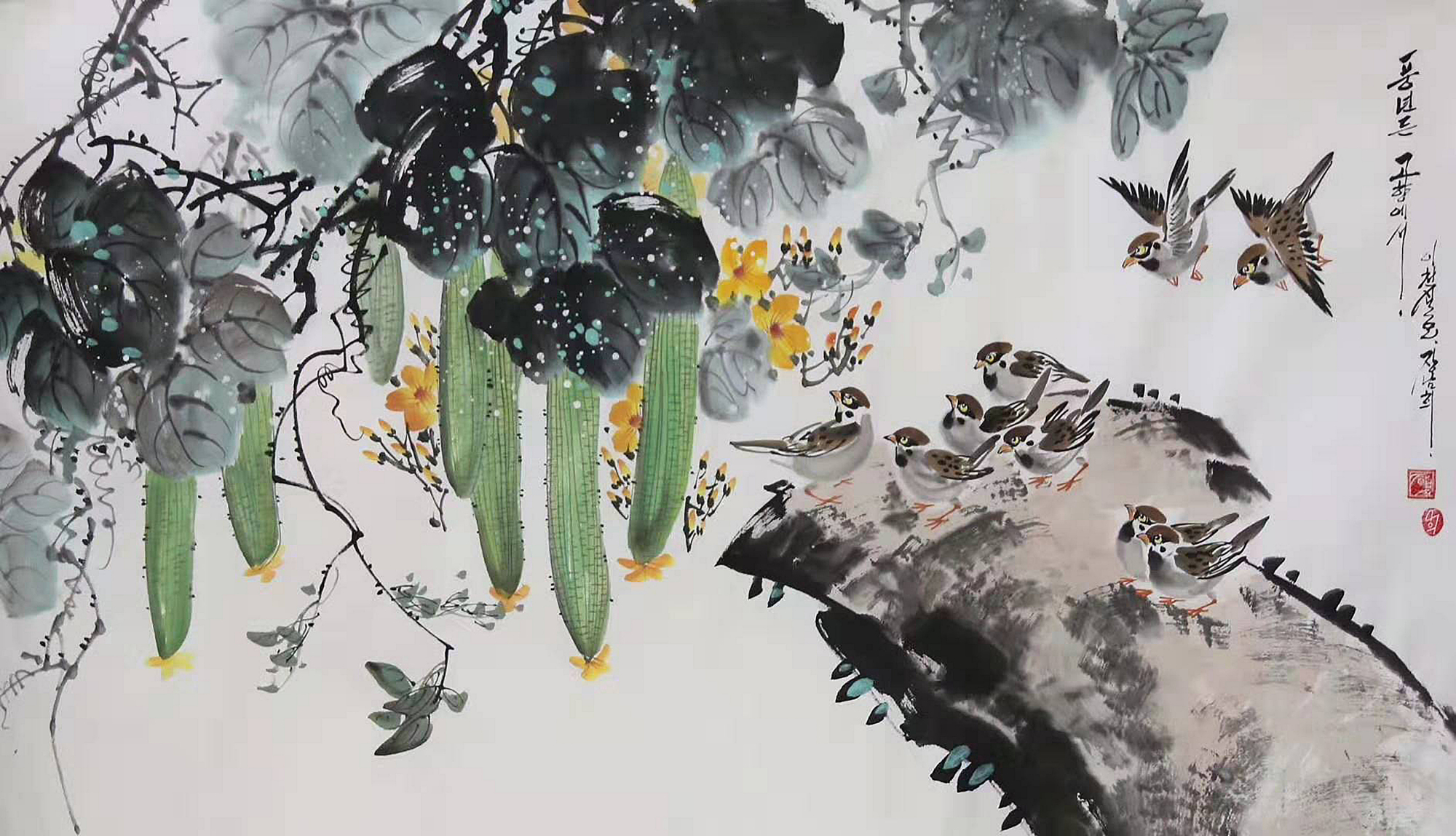 写意水墨画,瓜果花鸟