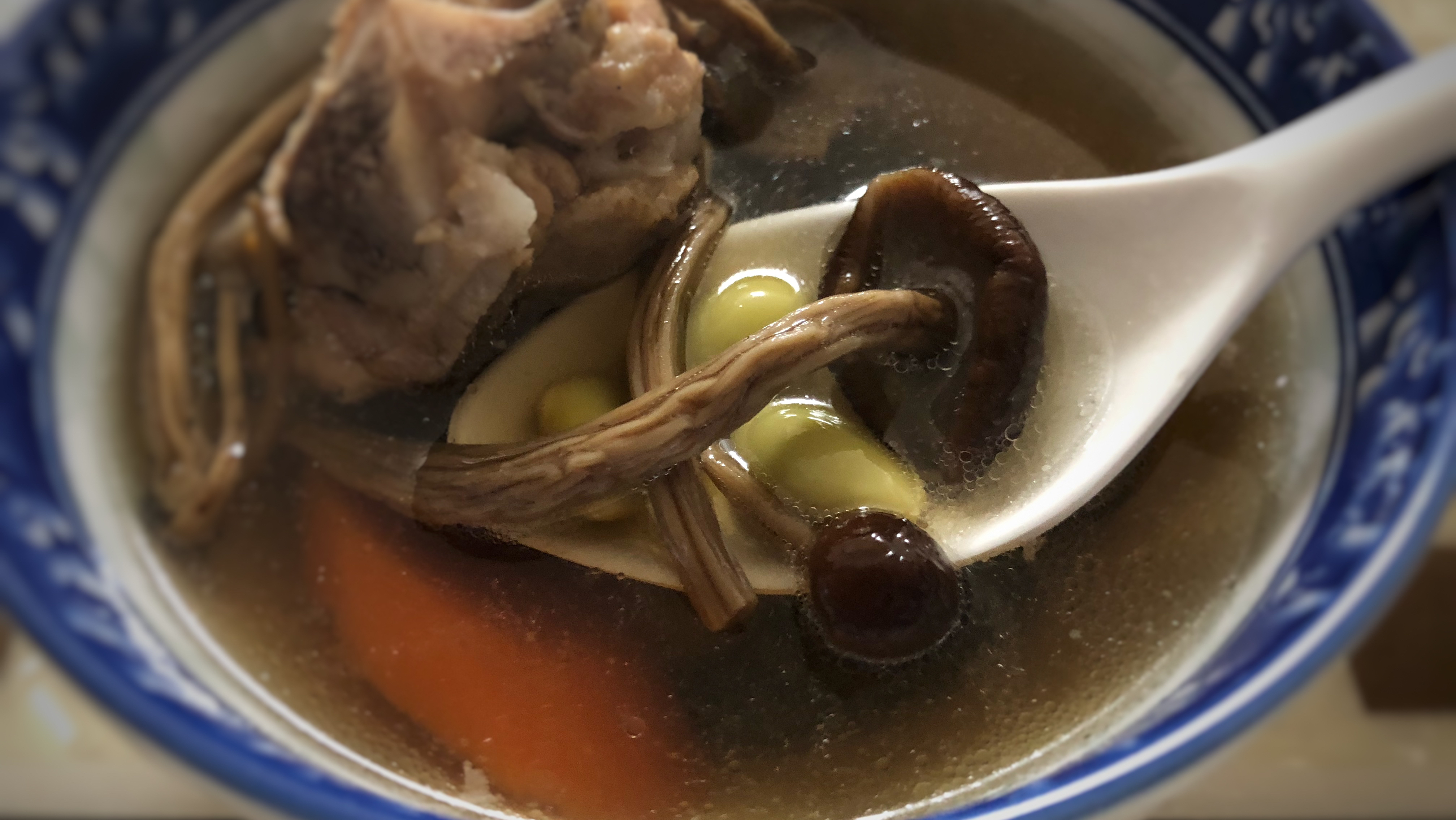 老广少不了的靓汤 龙骨茶树菇毛豆汤