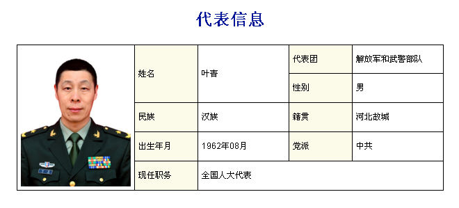 叶青少将个人资料简介图片