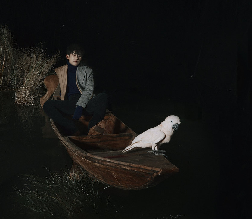 易烊千玺变身忧郁王子,一人一鹦鹉独自泛舟水上