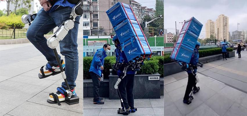 骨骼机器人送餐,外卖小哥背百斤重物轻松上楼