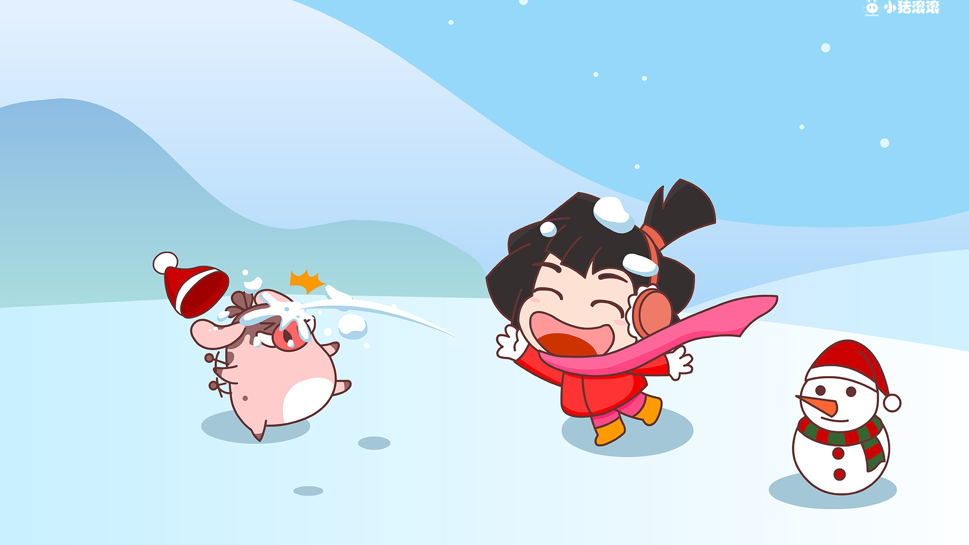 小猪滚滚圣诞超清电脑桌面,分辨率为1920x1080