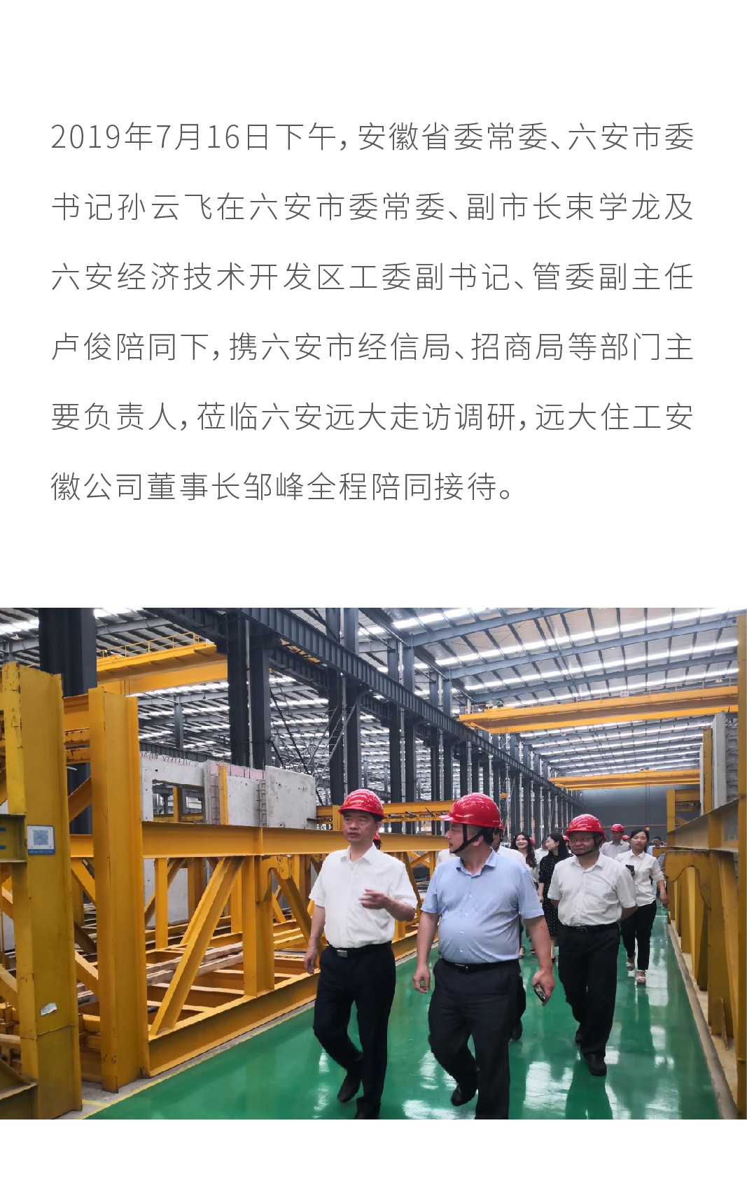 安徽省委常委,六安市委书记孙云飞一行莅临六安远大调研指导